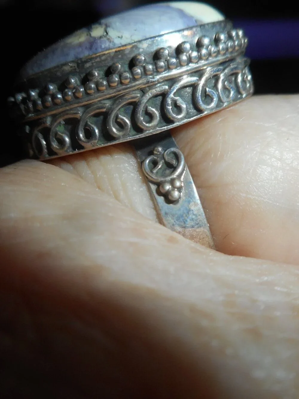 GRAYS ON SILVER BAND, ORNATE, - Women Jewelry, SIZE  8 3/4- 9